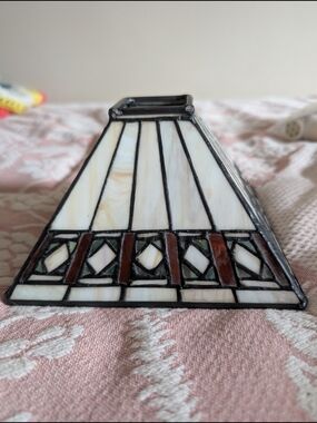 Stained Glass Pyramid Lamp Shade - Ivory & Brown Accents